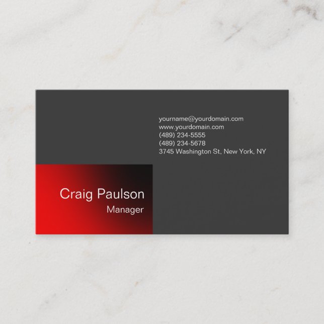 Contemporary Trend Gray Red Charming Business Card (Front)