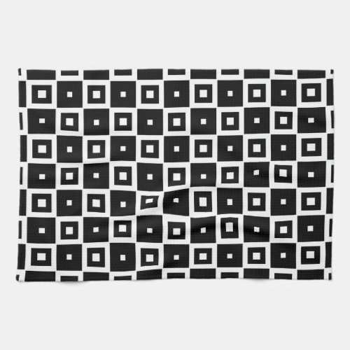 Contemporary Trendy Black  White Squares Pattern Kitchen Towel