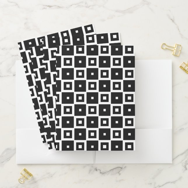 Contemporary Trendy Black & White Squares Pattern Pocket Folder (In Situ)