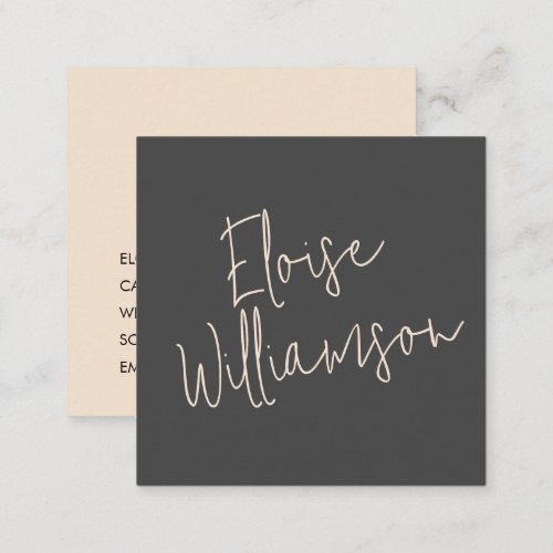 Contemporary Trendy Chic Bold Calligraphy Black Square Business Card