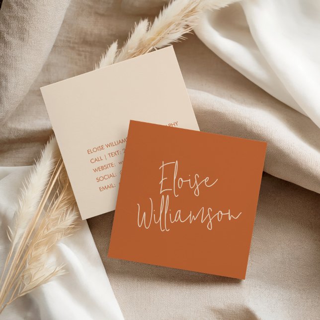 Contemporary Trendy Chic Bold Calligraphy Orange Square Business Card (Creator Uploaded)