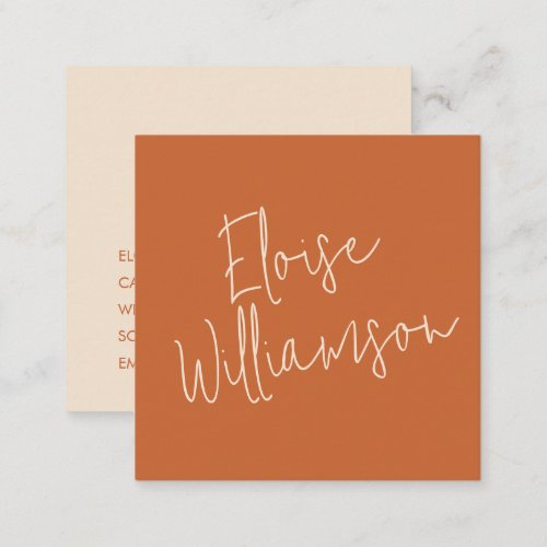 Contemporary Trendy Chic Bold Calligraphy Orange Square Business Card