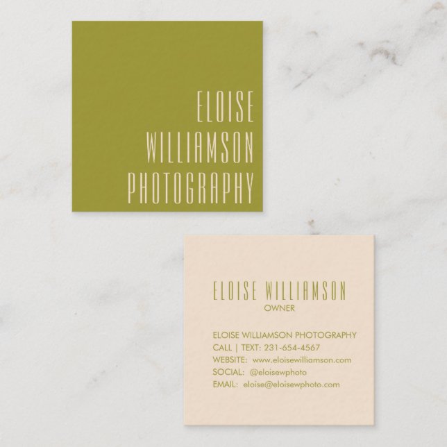 Contemporary Trendy Chic Bold Typography Green  Square Business Card (Front/Back)