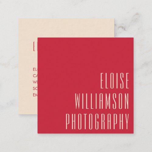 Contemporary Trendy Chic Bold Typography Red Square Business Card