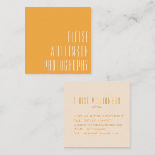 Customizable Contemporary Trendy Chic Bold Typography Yellow Square Business Card