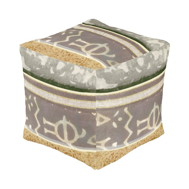 Contemporary Tribal Pattern Painting Pouf (Angled Front)