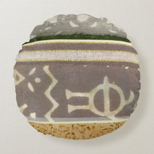 Contemporary Tribal Pattern Painting Round Pillow