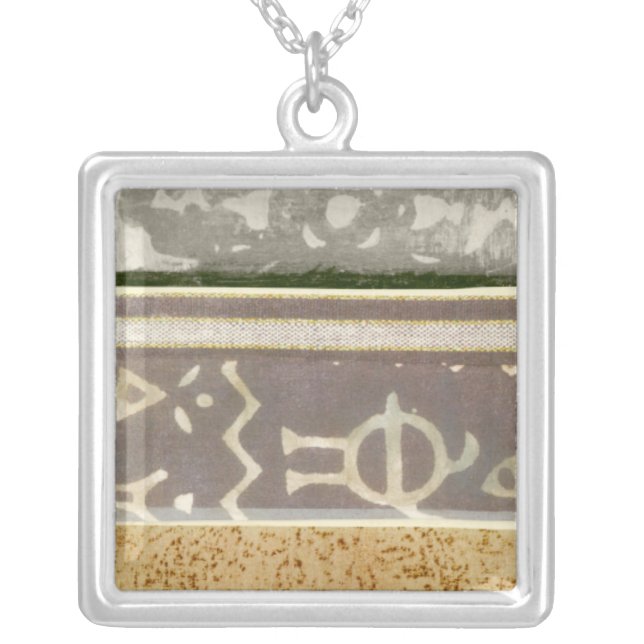Contemporary Tribal Pattern Painting Silver Plated Necklace (Front)