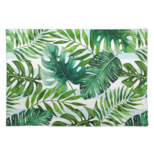 Contemporary Tropical Monstera  Palm Leaves Cloth Placemat