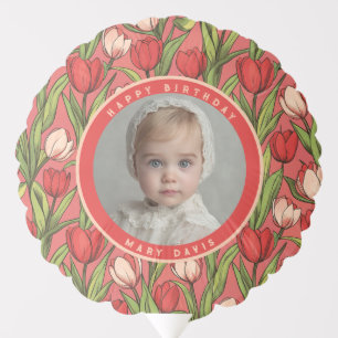 Contemporary Tulip Floral Birthday Celebration Balloon