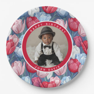 Contemporary Tulip Themed 90Th Birthday Paper Plates