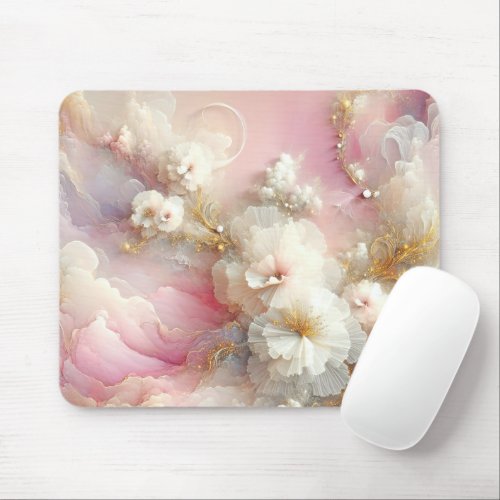 Contemporary Tulle Floral Abstract Mouse Pad