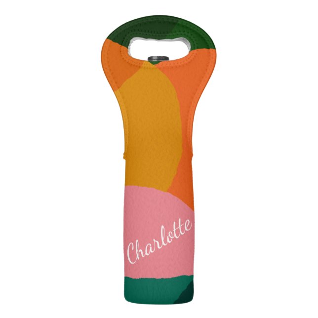 Contemporary Vibrant Abstract Art Green and Orange Wine Bag (Front)