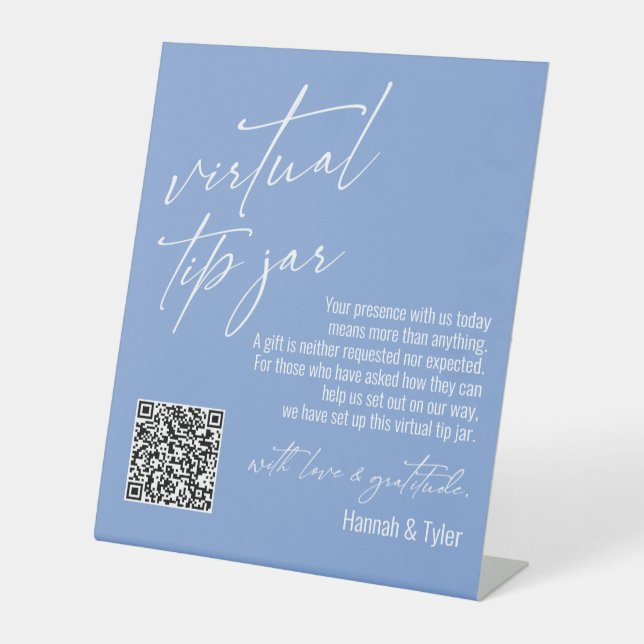 Contemporary Virtual Tip Jar QR Code Periwinkle Pedestal Sign (Front)
