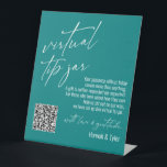 Contemporary Virtual Tip Jar QR Code Teal Pedestal Sign<br><div class="desc">This collection features an elegant, modern, handwritten font to create key words and phrases. In this piece, the graphic typography overlays read "virtual tip jar" in the large header area and "with love & gratitude" before your names. Use the template fields to update your personal gratitude note and names. Feel...</div>