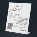 Contemporary Virtual Tip Jar QR Code White Pedestal Sign<br><div class="desc">This collection features an elegant, modern, handwritten font to create key words and phrases. In this piece, the graphic typography overlays read "virtual tip jar" in the large header area and "with love & gratitude" before your names. Use the template fields to update your personal gratitude note and names. Feel...</div>