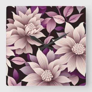 Contemporary Waldorf Floral Pattern Artwork Square Wall Clock