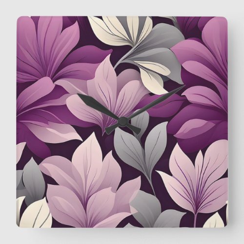 Contemporary Waldorf Floral Pattern Artwork  Square Wall Clock