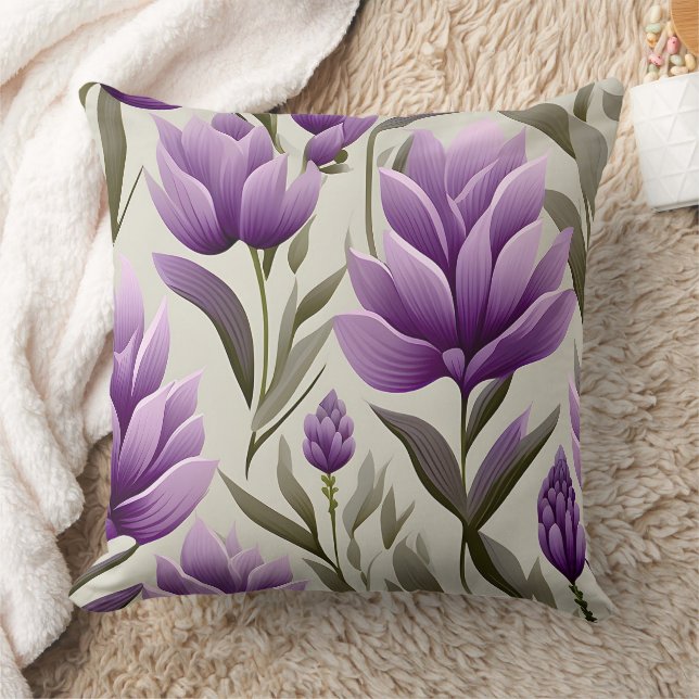 Contemporary Waldorf Floral Pattern Artwork  Throw Pillow (Blanket)