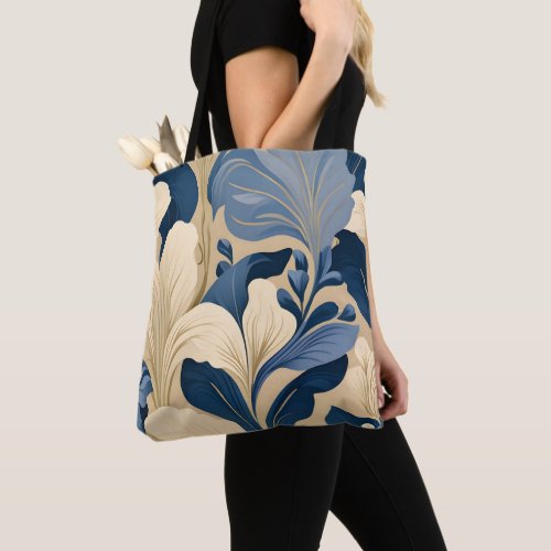 Contemporary Waldorf Floral Pattern Blue Beige Tote Bag