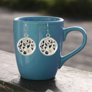 Contemporary Waldorf Leaf Pattern Artwork Blue Tan Earrings