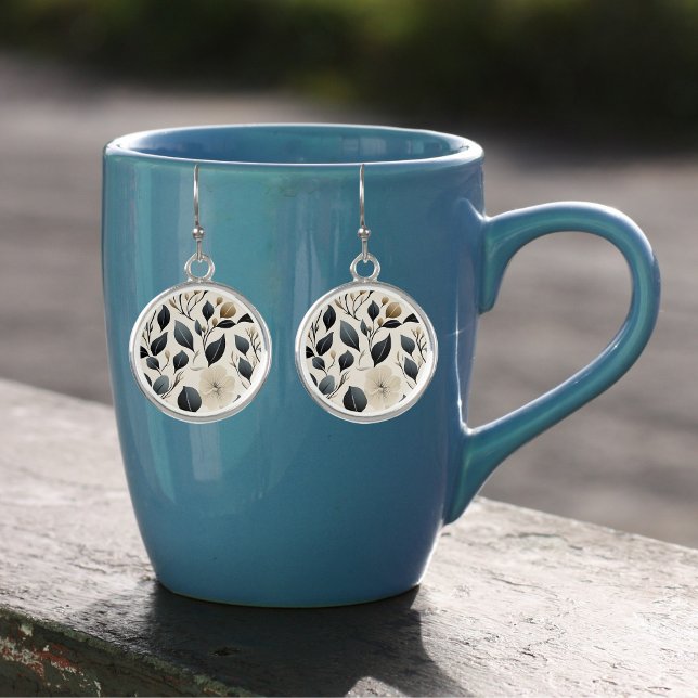 Contemporary Waldorf Leaf Pattern Artwork Blue Tan Earrings (Creator Uploaded)