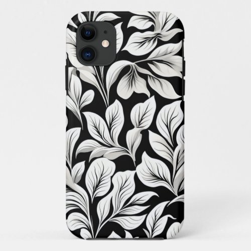 Contemporary Waldorf Leaf Pattern Black White Gray iPhone 11 Case