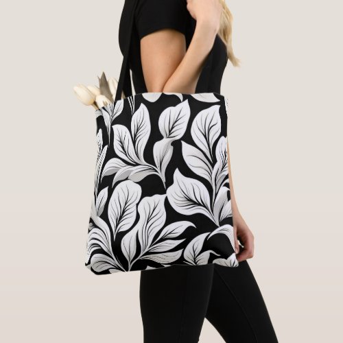 Contemporary Waldorf Leaf Pattern Black White Gray Tote Bag