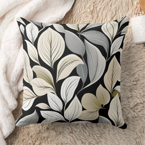Contemporary Waldorf Leaf Pattern White Beige Gray Throw Pillow