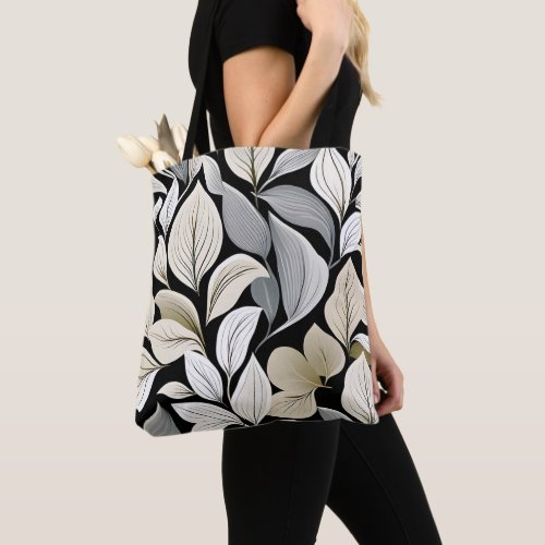 Contemporary Waldorf Leaf Pattern White Beige Gray Tote Bag