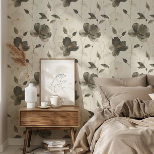 Contemporary Wallpapers Floral Charm Black & Beige Wallpaper