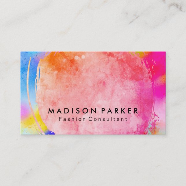 Contemporary Watercolor Brushed Vibrant Business Card (Front)