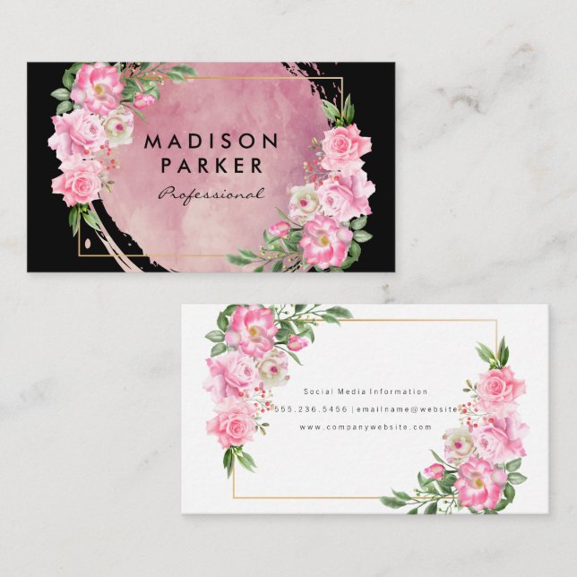 Contemporary Watercolor | Elegant Flowers Business Card (Front/Back)
