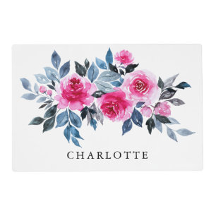 Contemporary Watercolor Floral With Your Name Placemat