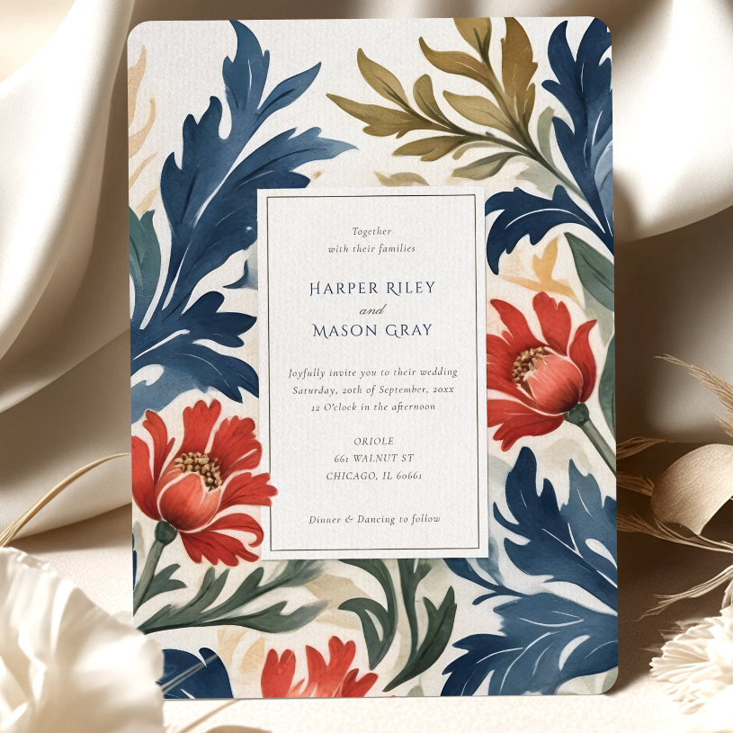 Contemporary Watercolor Florals Wedding                    Invitation