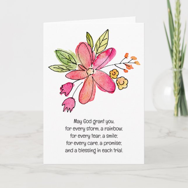 Contemporary Watercolor Pink Flower Card (Front)