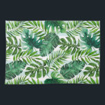 Contemporary Watercolor Tropical Leaves Green Kitchen Towel<br><div class="desc">Modern kitchen towerl design featuring watercolor monstera,  banana and palm leaves illustrations on a striped background.</div>