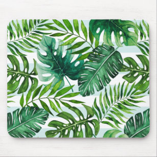 Contemporary Watercolor Tropical Leaves Pattern Mouse Pad