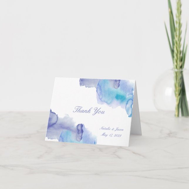 Contemporary Watercolor Wedding Thank You Card (Front)