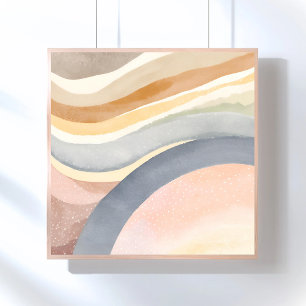 Contemporary Waves Neutral Modern Watercolor Poster