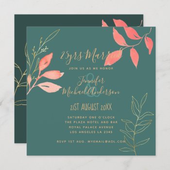 Contemporary Wedding Anniversary Coral Turquoise Invitation by invitationz at Zazzle