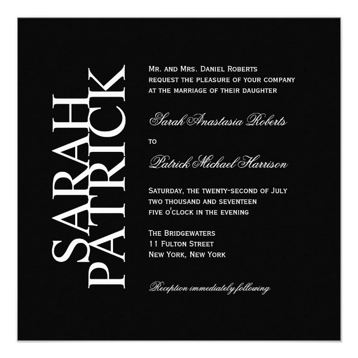 CONTEMPORARY Wedding Invitation BLACK Announcement