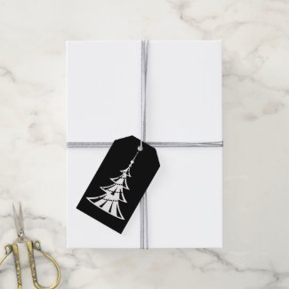 Contemporary White Christmas Tree on Black  Gift T