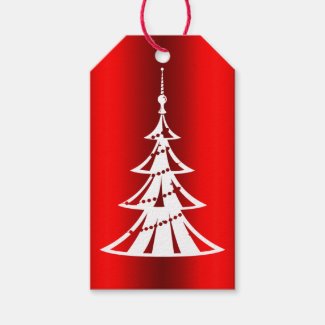 Contemporary White Christmas Tree on Red Gift Tags
