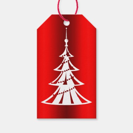 Contemporary White Christmas Tree on Red Gift Tags