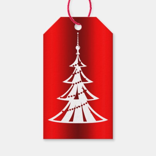Contemporary White Christmas Tree on Red Gift Tags