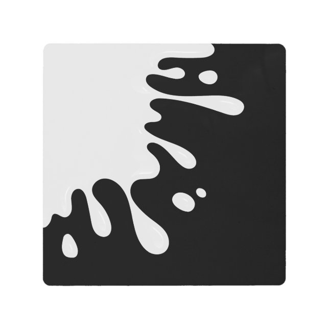 Contemporary White Paint Splash on Black Metal Print (Front)