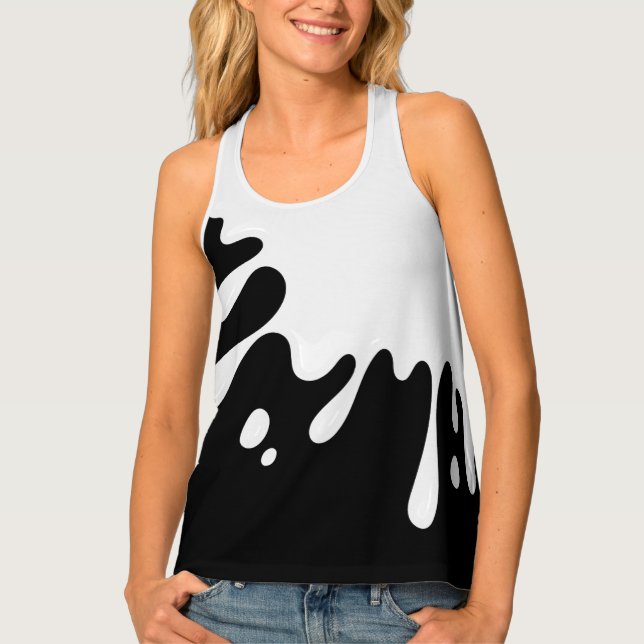 Contemporary White Paint Splash on Black Tank Top (Front)