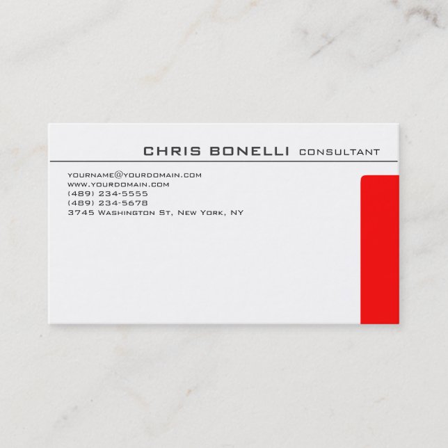 Contemporary White Red Trendy Chic Business Card (Front)