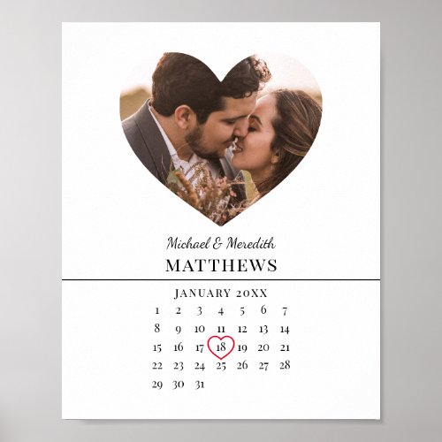 Contemporary White Wedding Calendar Newly Weds Poster